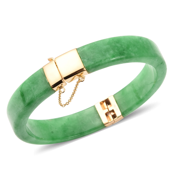 207 Ct Green Jade Vintage Design Bangle in Gold Plated Sterling Silver 7.5 Inch