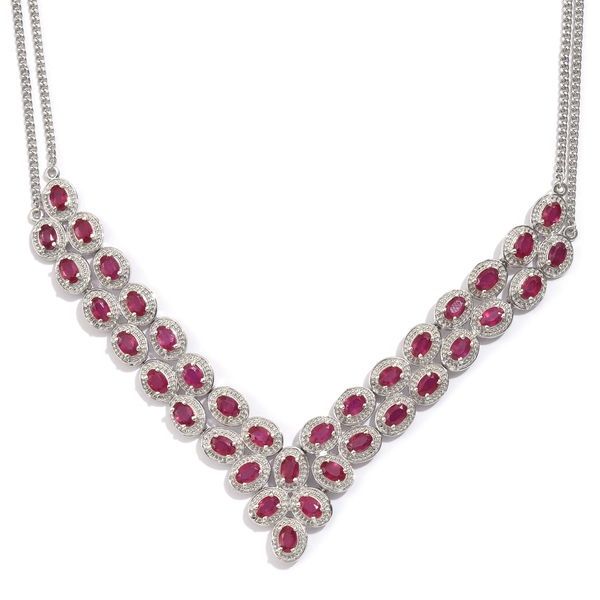 African Ruby (Ovl) Necklace in Platinum Overlay Sterling Silver (Size 18) 19.750 Ct.
