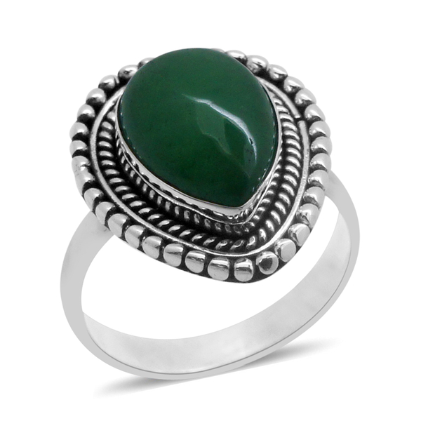 Royal Bali Collection Green Jade (Pear) Solitaire Ring in Sterling Silver 6.045 Ct.