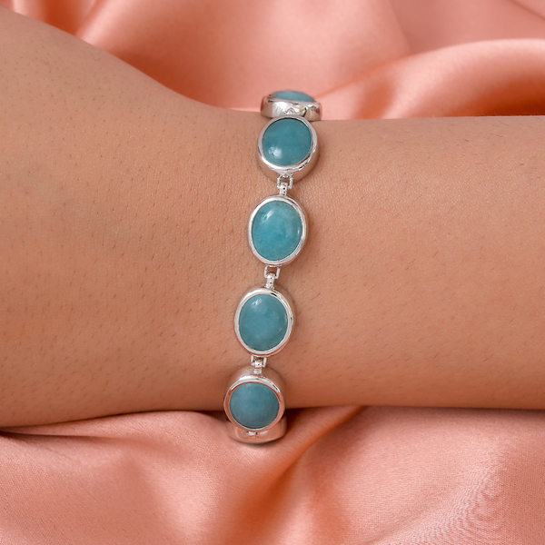 Collectors Edition - AAA Brazilian Amazonite Bracelet (Size - 8.25) in Platinum Overlay Sterling Silver 46.18 Ct, Silver Wt. 16.00 Gms