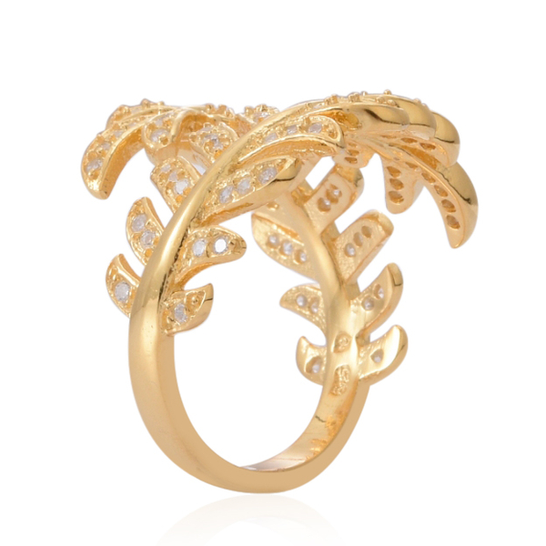 ELANZA AAA Simulated White Diamond (Rnd) Leaves Crossover Ring in 14K Gold Overlay Sterling Silver