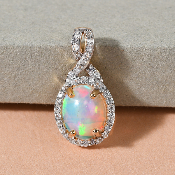 Ethiopian Opal and Natural Cambodian Zircon Pendant in Yellow Gold Overlay Sterling Silver 2.48 Ct.