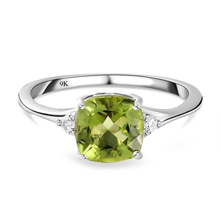 9K White Gold  AA   Peridot ,  Moissanite  Main Stone With Side Stone Ring 1.70 ct,  Gold Wt. 1.70 G