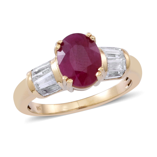 9K Y Gold Ruby (Ovl 2.40 Ct), Natural Cambodian White Zircon Ring 3.000 Ct.