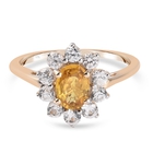 9K Yellow Gold AA Yellow Sapphire and Natural Cambodian Zircon Ring (Size M) 1.45 Ct