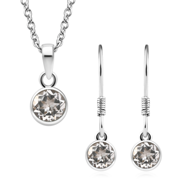 2 Piece Set - White Topaz Pendant & Hook Earrings in Platinum Overlay Sterling Silver With Stainless