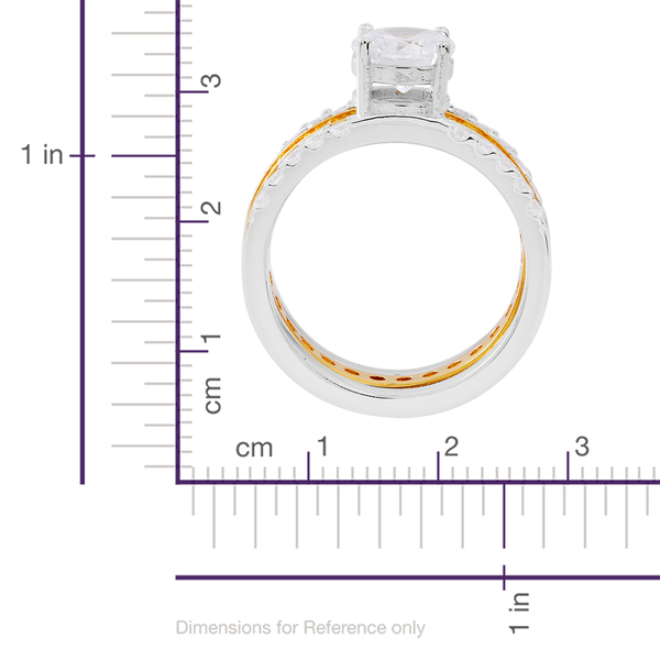 ELANZA AAA Simulated White Diamond (Rnd) 2 Ring Set in Rhodium and Yellow Gold Overlay Sterling Silver.Silver wt 8.02 Gms