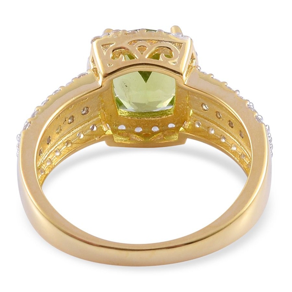 AA Hebei Peridot (Cush 2.00 Ct), White Topaz Ring in Yellow Gold Overlay Sterling Silver 3.400 Ct.