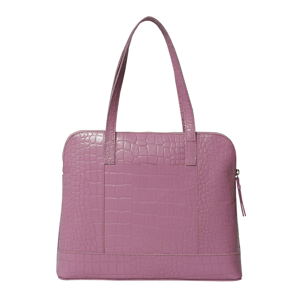 Assots London EVA 100% Genuine Leather Croc Embossed Handbag (Size 37x29x10 Cm) - Pink