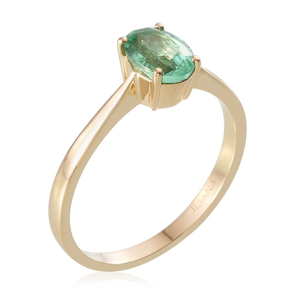 ILIANA 18K Y Gold Boyaca Colombian Emerald (Ovl) Solitaire Ring 1.100 Ct.