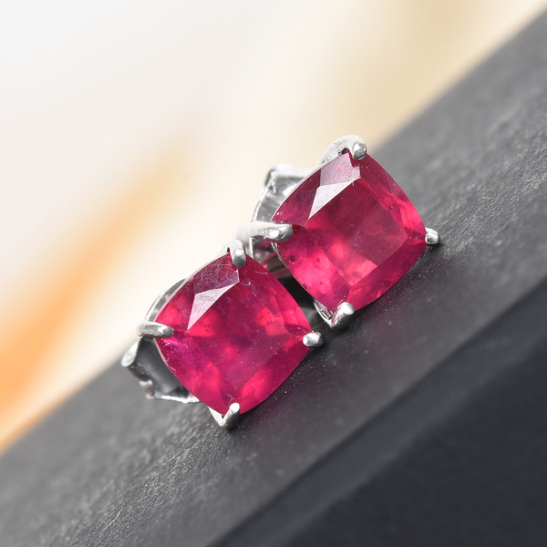 9K White Gold AAA African Ruby (Cush) Stud Earrings (with Push Back) 2.750 Ct.