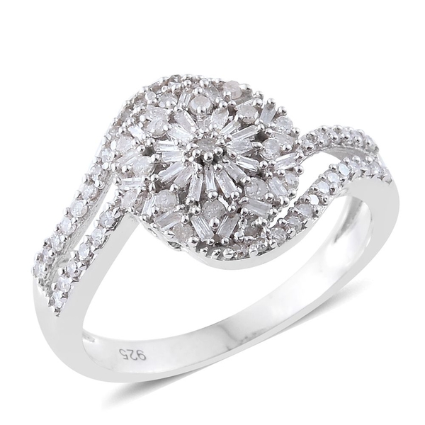 Designer Inspired- Diamond (Rnd) Flower Ring in Platinum Overlay Sterling Silver 0.500 Ct.