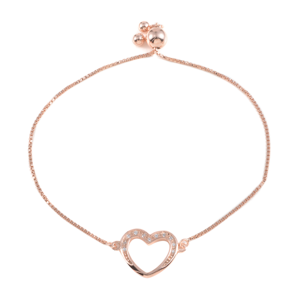 JCK Vegas Collection AAA Simulated Diamond (Rnd) Heart Bracelet (Size 9) in Rose Gold Overlay Sterli