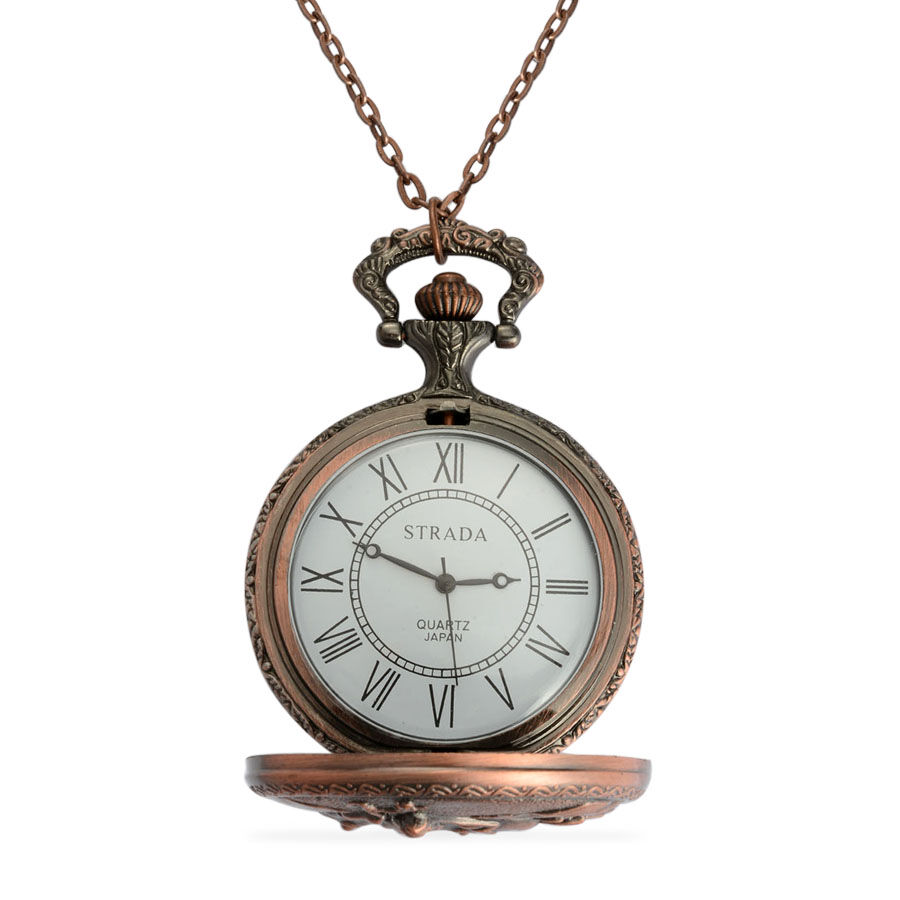 STRADA Japanese Movement Roman Number Dial ZODIAC Cancer Pocket Watch with Chain (Size 32) in Rose Tone