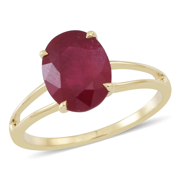 9K Y Gold AAA African Ruby (Ovl) Solitaire Ring 3.750 Ct.