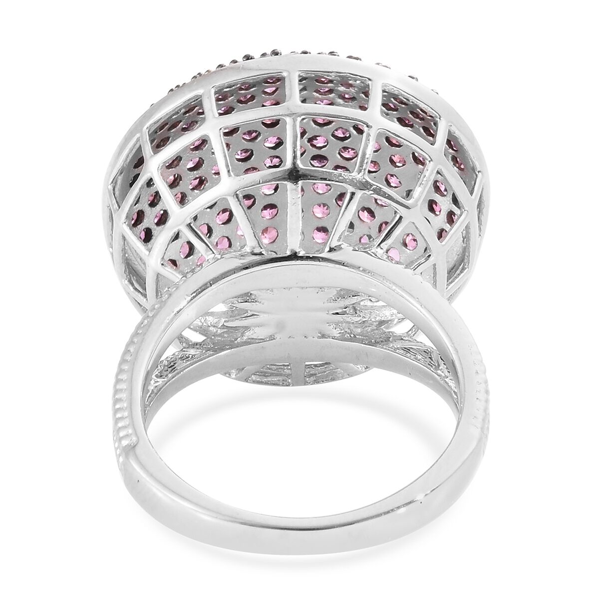 Red Carpet Collection-Rhodolite Garnet (Rnd) Cluster Ring in Black Rhodium and Platinum Overlay Sterling Silver 3.250 Ct.Gemstone Studded 166 Pcs. Silver wt. 7.64 Gms.