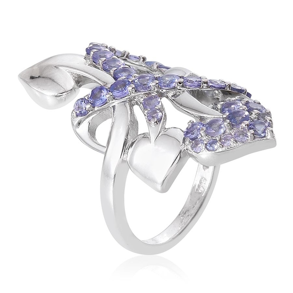 Tanzanite (Rnd) Hearts Crossover Ring in Platinum Overlay Sterling Silver 2.250 Ct.