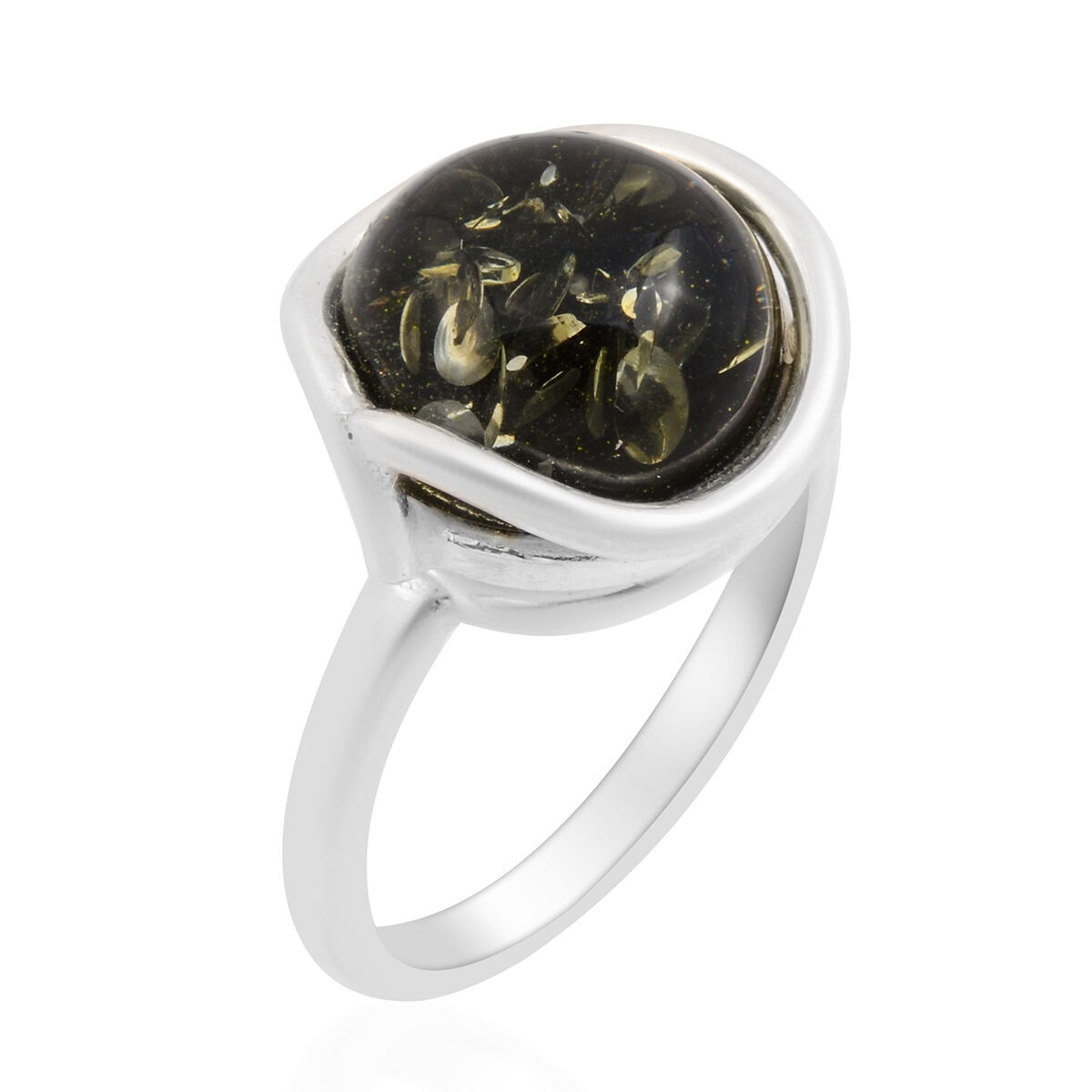 Baltic Green Amber Ring in Sterling Silver