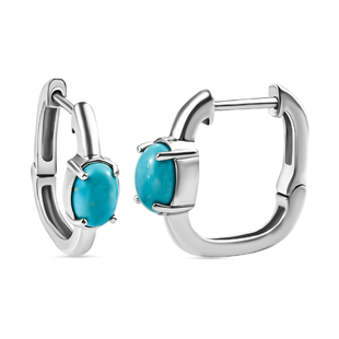 Arizona Sleeping Beauty Turquoise Hoop Earrings (With Clasp) in Platinum Overlay Sterling Silver 1.4