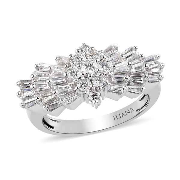 ILIANA 1 Carat Diamond Ballerina Ring in 18K White Gold 4.02 IGI Certified SI GH