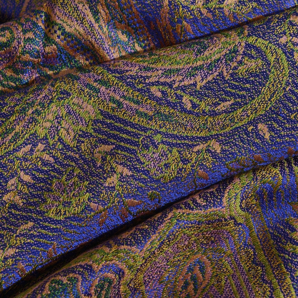 SILK MARK - 100% Superfine Silk Purple and Multi Colour Paisley and Floral Pattern Jacquard Jamawar Scarf with Tassels (Size 180X70 Cm) (Weight 125 - 140 Gms)