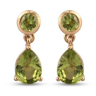 MP - AA Hebei Peridot (Pear and Rnd) Drop Earrings (with Push Back) in 14K Gold Overlay Sterling Sil