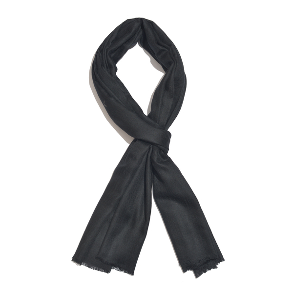 Limited Available - 100% Cashmere Wool Black Colour Shawl with Fringes (Size 200x70 Cm)