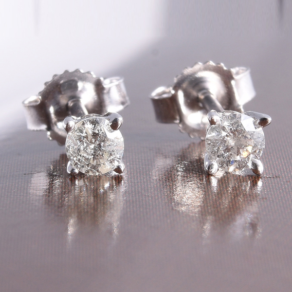 9K White Gold SGL Certified Diamond (I3/G-H) Stud Earrings (with Push Back) 0.25 Ct.