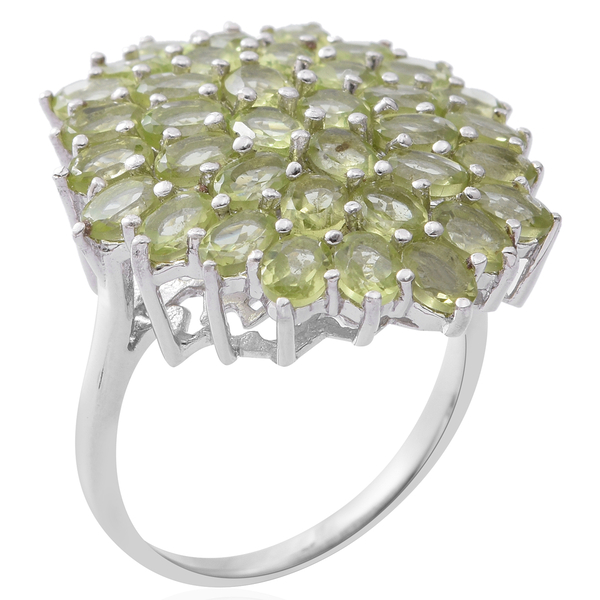 Hebei Peridot (Ovl) Cluster Ring in Rhodium Plated Sterling Silver 6.480 Ct., Silver wt 6.00 Gms.