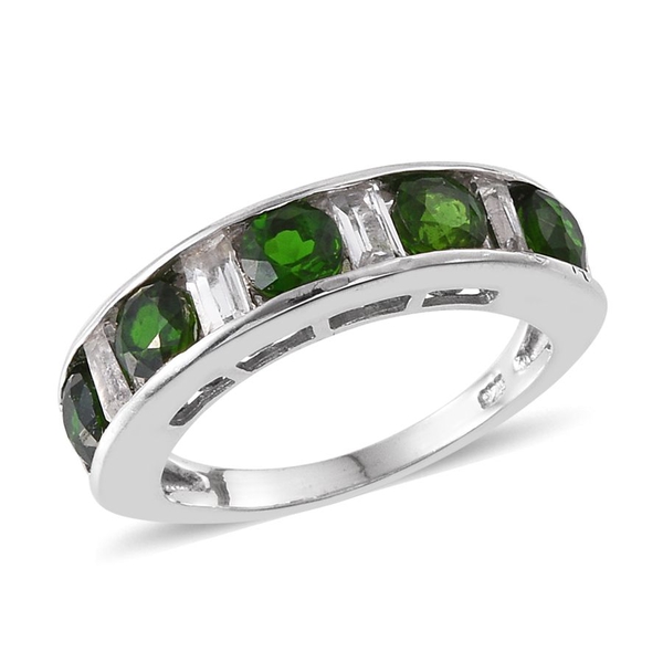 Chrome Diopside (Rnd), White Topaz Half Eternity Band Ring in Platinum Overlay Sterling Silver 2.250