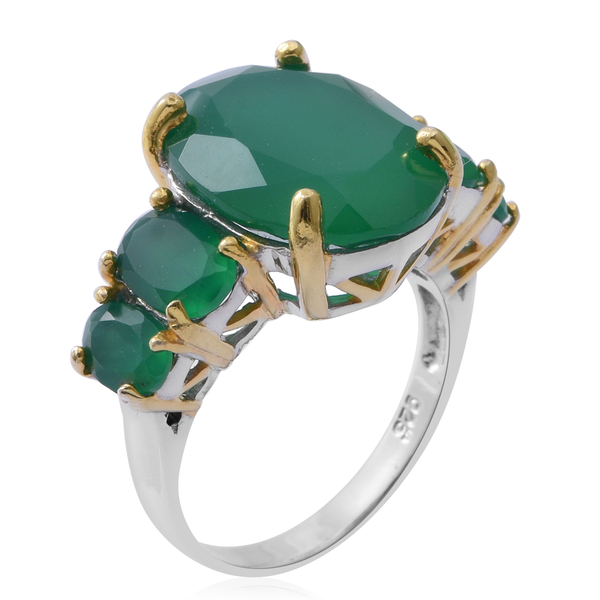 Verde Onyx (Ovl 8.00 Ct) Ring in Rhodium and Gold Overlay Sterling Silver 10.750 Ct.