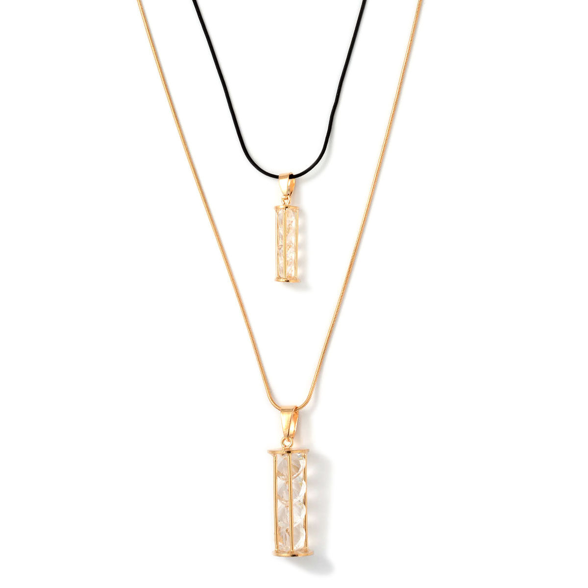 Yellow Gold Bond White Glass Lighthouse Cage Necklace Of 28 Inch