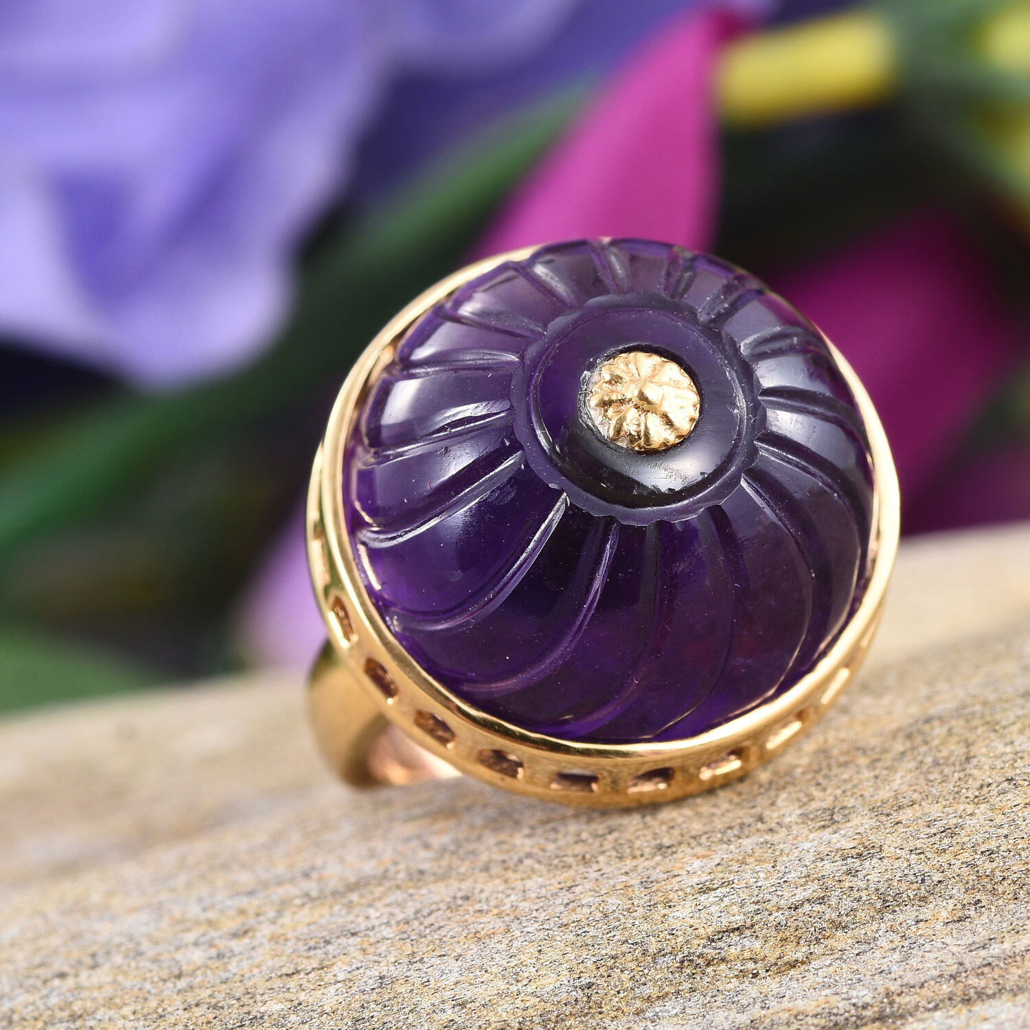 Stefy Amethyst (Rnd), Pink Sapphire Ring in 14K Gold Overlay Sterling Silver 29.030 Ct.