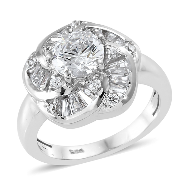 Lustro Stella Made with Finest CZ Floral Ring in Platinum Plated Silver