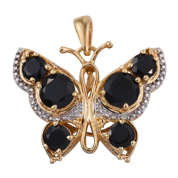 Boi Ploi Black Spinel (Rnd) Butterfly Pendant in ION Plated 18K Yellow Gold Bond 6.000 Ct.