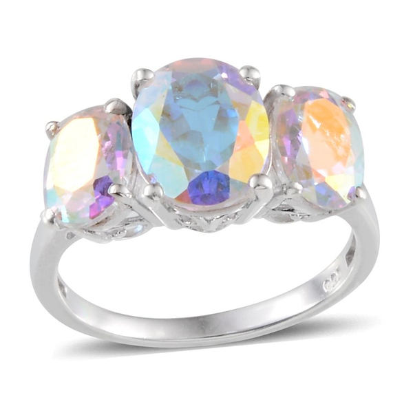 Mercury Mystic Topaz (Ovl 2.75 Ct) 3 Stone Ring in Platinum Overlay Sterling Silver 5.500 Ct.