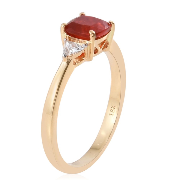 ILIANA 18K Y Gold AAA Jalisco Fire Opal (Cush 1.10 Ct), Diamond (SI/G-H) Ring 1.300 Ct.