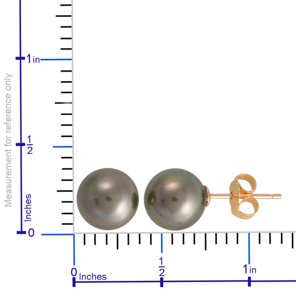 ILIANA 18K Y Gold AAAA Tahitian Pearl (Rnd) Ball Stud Earrings (with Push Back) 9.250 Ct.