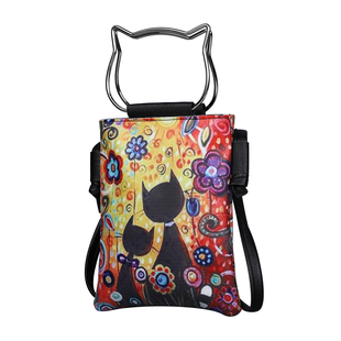 Asian Ethnic Pattern Collection Flower Fairy Pattern Crossbody bag with Cat-Shaped Handle Drop - Multi