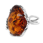 Vegas Close Out - Natural Baltic Amber Solitaire Ring (Size L) in Sterling Silver, Silver Wt. 5.20 Gms