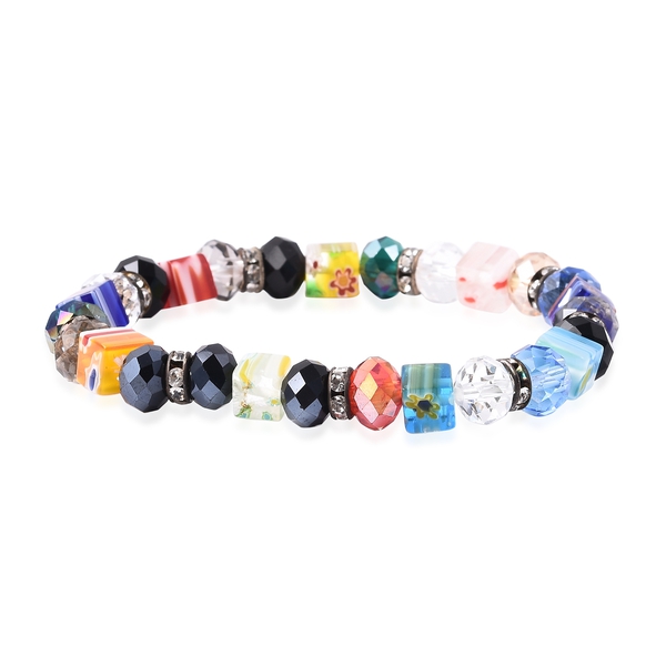 Simulated Multi Colour Gemstone, White Austrian Crystal and Multi Colour Murano Grass Stretchable Be