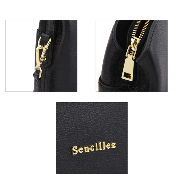 SENCILLEZ 100% Genuine Leather Convertible Bag with Shoulder Strap (Size 23x22x12 Cm) - Black