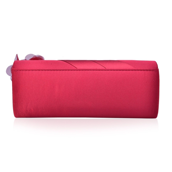 Lipstick Red Satin Clutch with White Austrian Crystal and Removable Chain Strap (Size 24x9 Cm)
