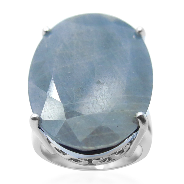 Natural Silver Sapphire (Ovl) Solitaire Ring in Rhodium Plated Sterling Silver 32.500 Ct.