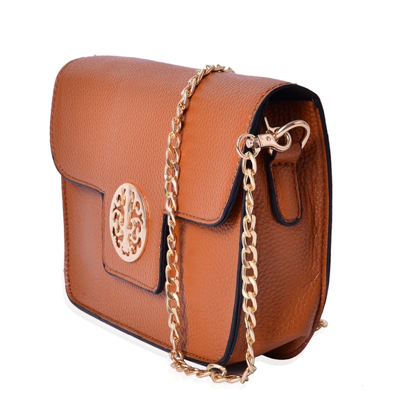 Tan Colour Crossbody Bag with Chain Strap (Size 21x14x4 Cm)