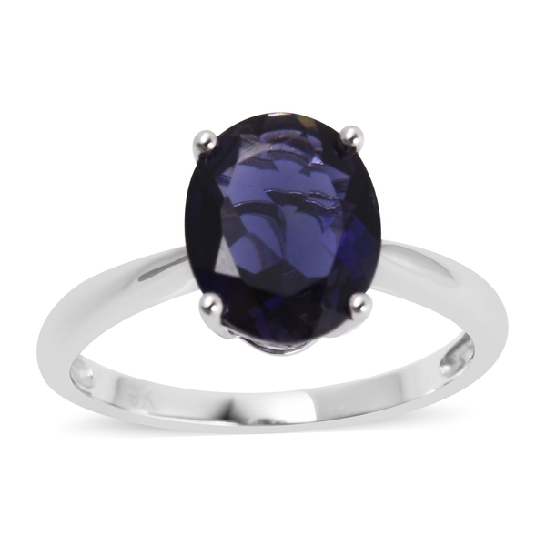 9K White Gold AA Iolite (Ovl 10x8 mm) Solitaire Ring 2.250 Ct.