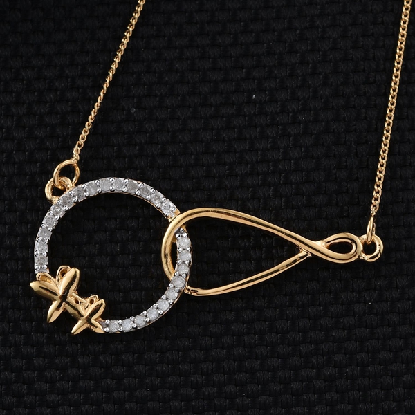 Diamond Circle and Infinity Silver Necklace (Size 18) in 14K Gold Overlay 0.150 Ct.