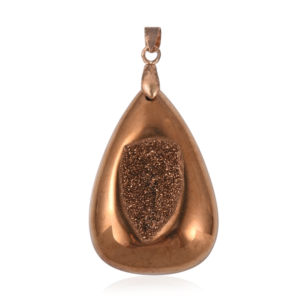 Bronze Colour Drusy Quartz (Pear) Pendant in Yellow Gold Overlay Sterling Silver 72.000 Ct.