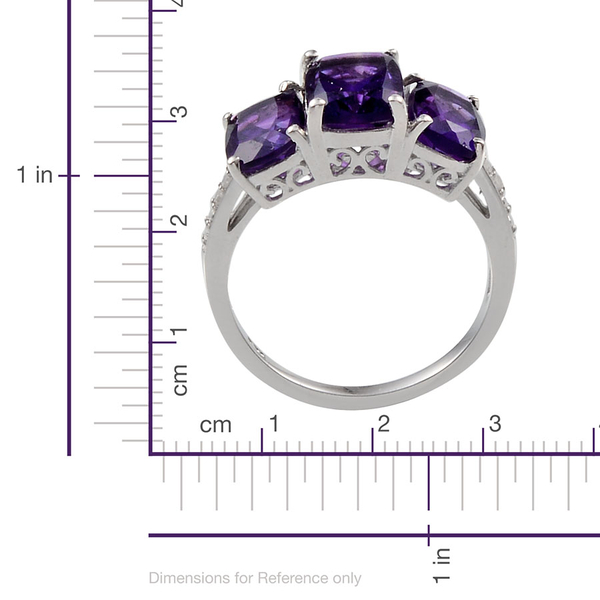 Lusaka Amethyst (Cush 1.75 Ct), Diamond Ring in Platinum Overlay Sterling Silver 4.400 Ct.