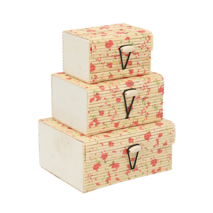 Set of 3 Floral Print Bamboo Organizer Large Medium and Small - Cream